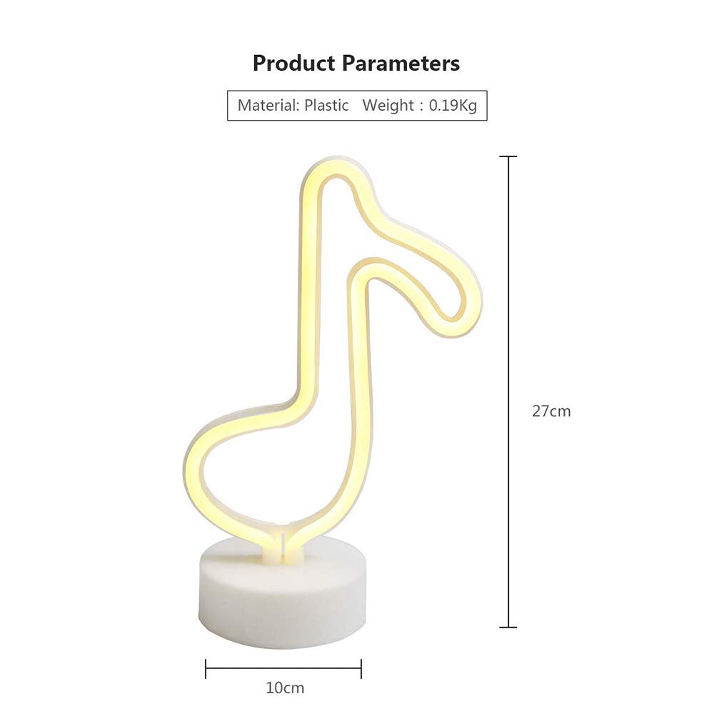 ENUOLI LED Music Notes Shaped Neon Light Decor, Battery Operated Night Light for Kids Room, Model NH.Z018, Color: Music Notes Shaped Neon