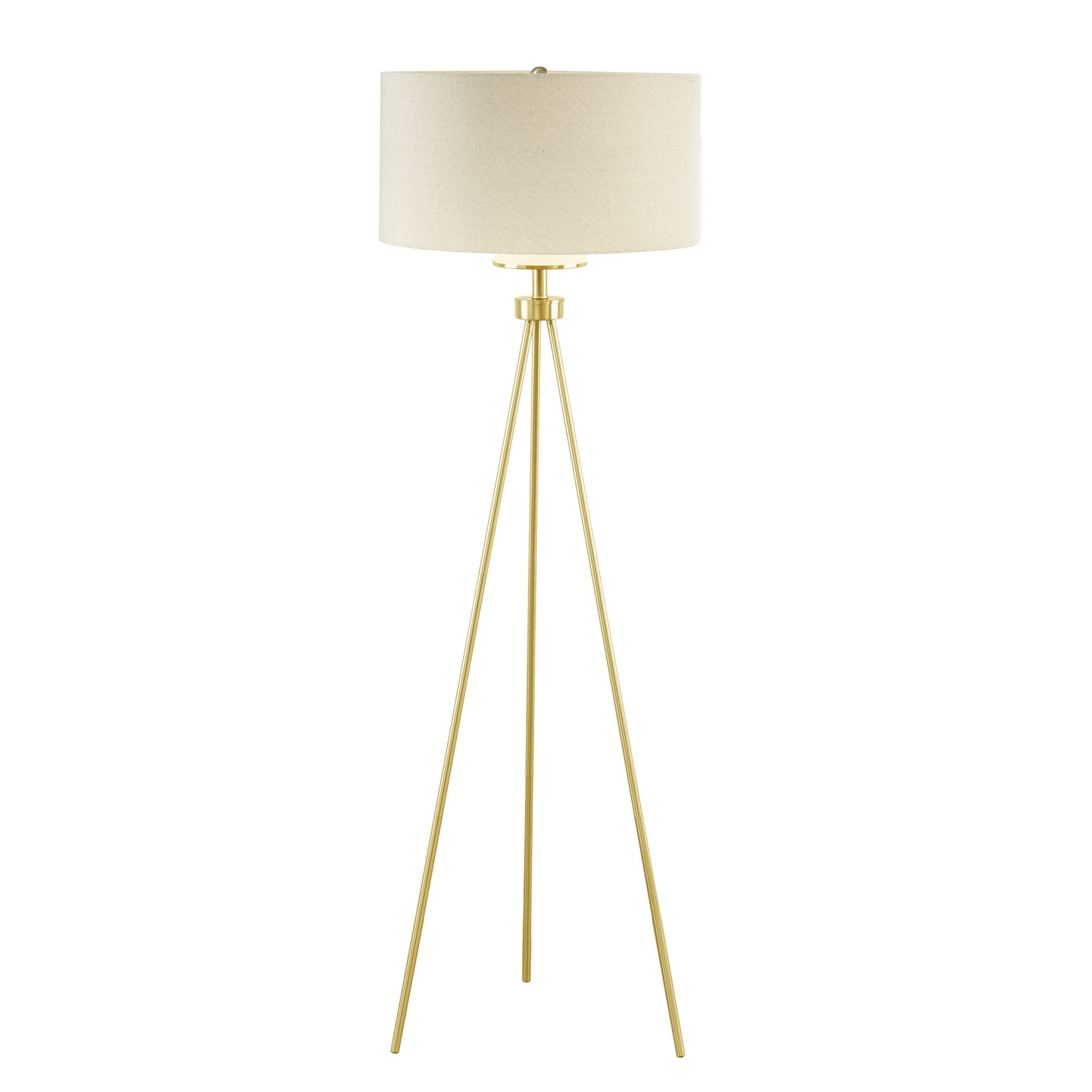 INK+IVY Pacific Floor Lamp - Tripod Gold Metal Base, White Drum Shade, 20inDia x 66.5inH, Model FPF21-0367
