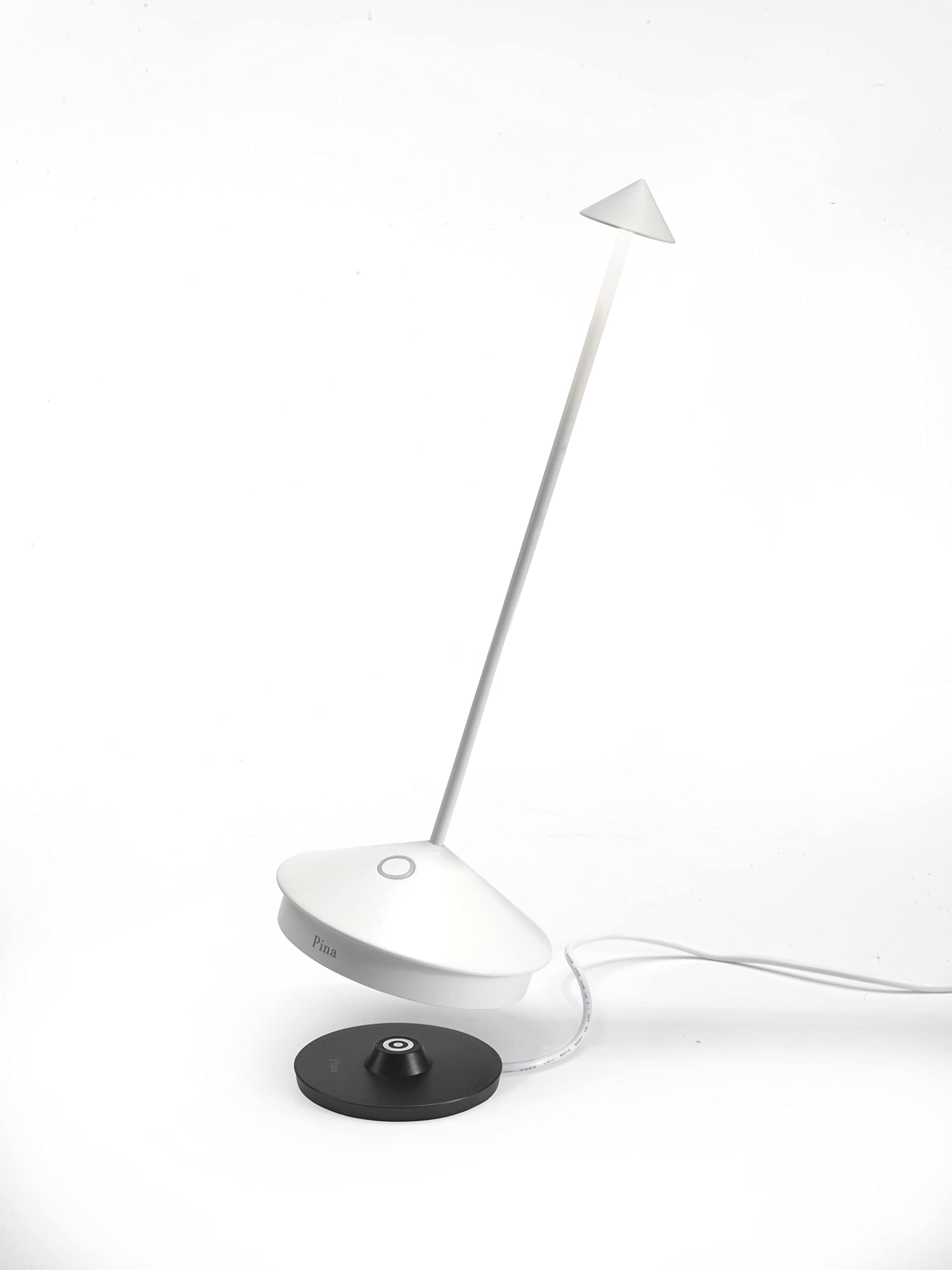 Zafferano Pina Pro Lamp - Rechargeable Cordless Table Lamp, Touch Control, 11.4in Height, White, Model LD0650B4
