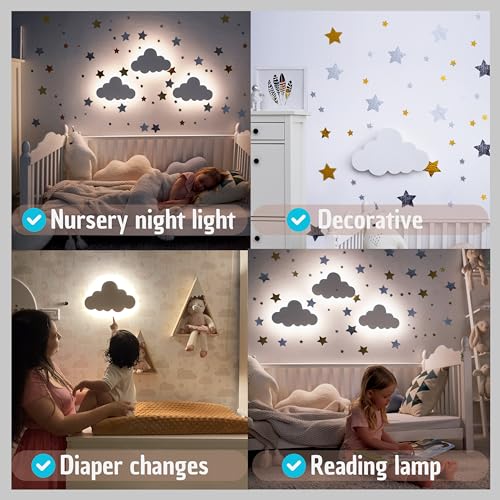 Kaleoli Nursery Cloud Light (Pack Of 1) - 68 Star Wall Decals - Rechargeable (No Cord) - Baby Room Decor - Cloud Lights For Bedroom - Floating Cloud Lamp For Bedroom - Adjustable Dimmer - Timer