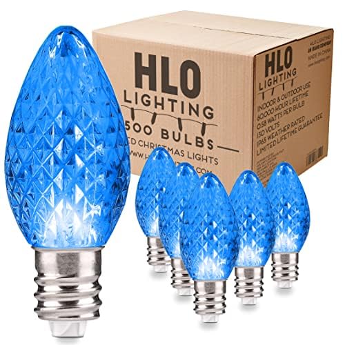 Holiday Lighting Outlet Faceted C7 Christmas Lights | Blue Led Light Bulbs Holiday Decoration | Warm Christmas Decor For Indoor & Outdoor Use | 2 Smd Leds In Each Light Bulb | Set Of 500