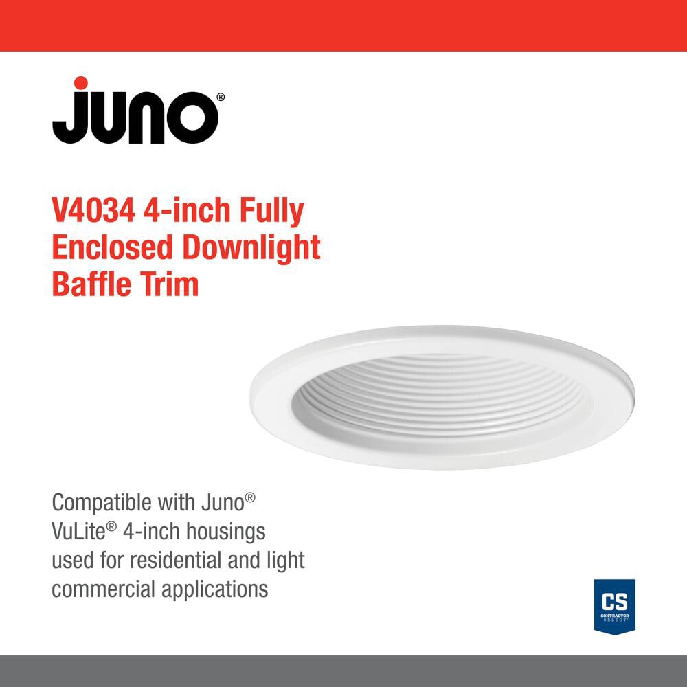 Juno Lighting V4034 Wwh Vulite Round Baffle Trim, White, 4-Inch