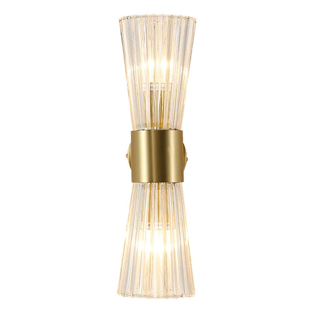 Efinehome Mid-Century Modern Wall Lights With Crystal Glass Shade, 2-Light Glass Bathroom Vanitys Lights Gold Wall Sconces, Indoor Up Down Wall Mounted Lamps For Living Bedroom Hallway(Umbrella)