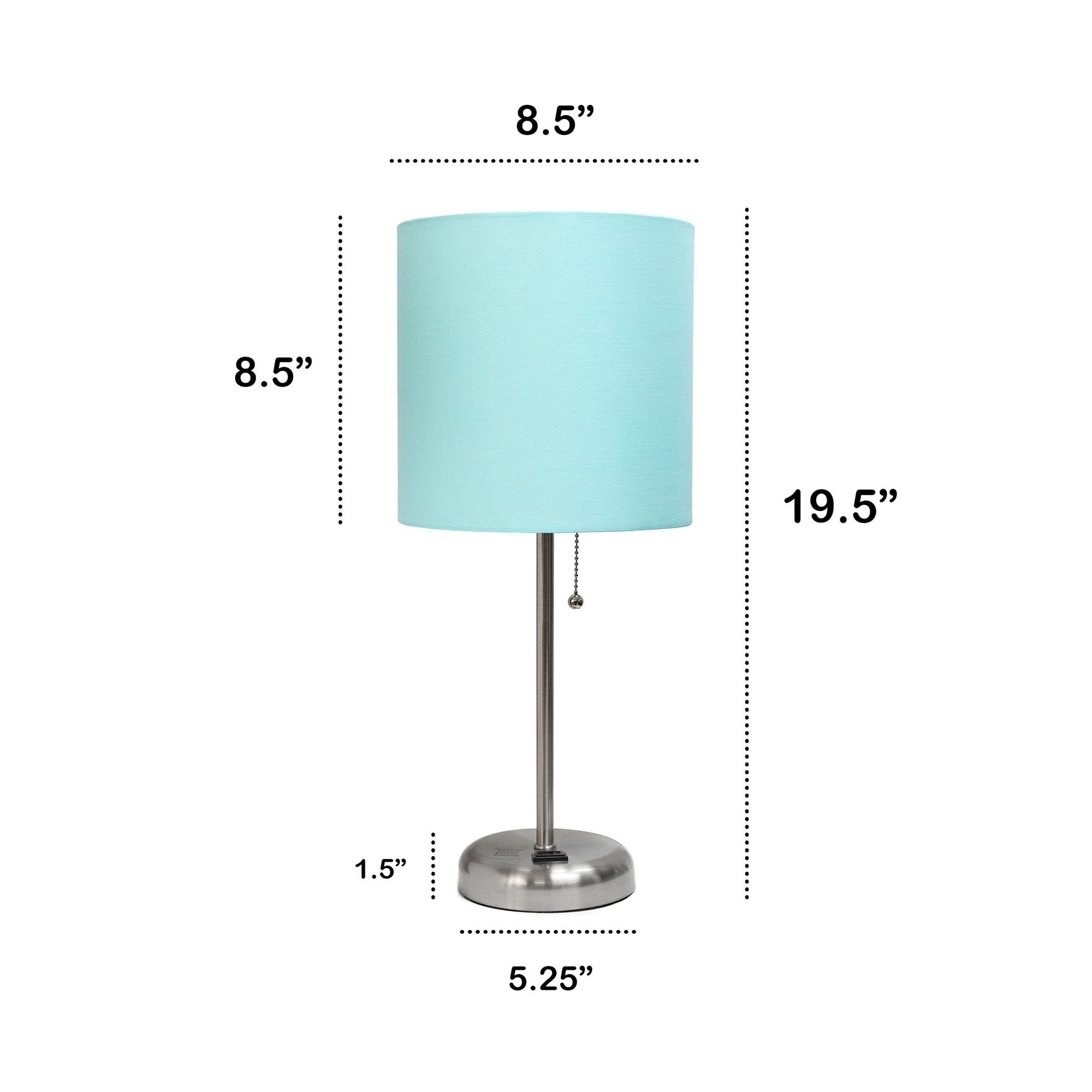 Creekwood Home Oslo 19.5&quot; Metal Table Lamp, Brushed Steel & Aqua Drum Shade