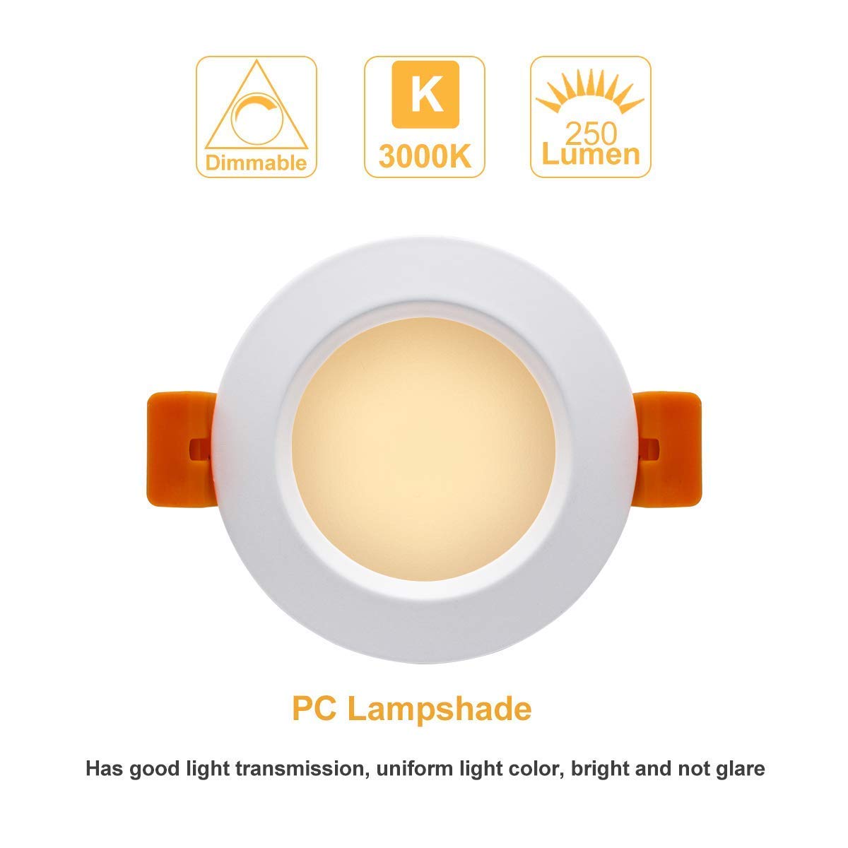 Ygs-Tech 2 Inch Led Recessed Lighting, Dimmable Downlight 3W(35W Halogen Equivalent), Cri80, 3000K Warm White Ceiling Light With