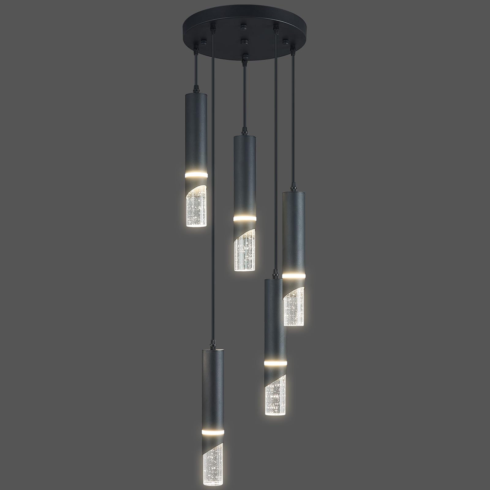 LIANGMH Modern Dimmable Led Pendant Lights Kitchen Island  Ideal for Living Room  Bedroom Sink 30w LED Crystal Energy-Saving Hanging Lamp for Cozy Lighting (Black 5 Light)
