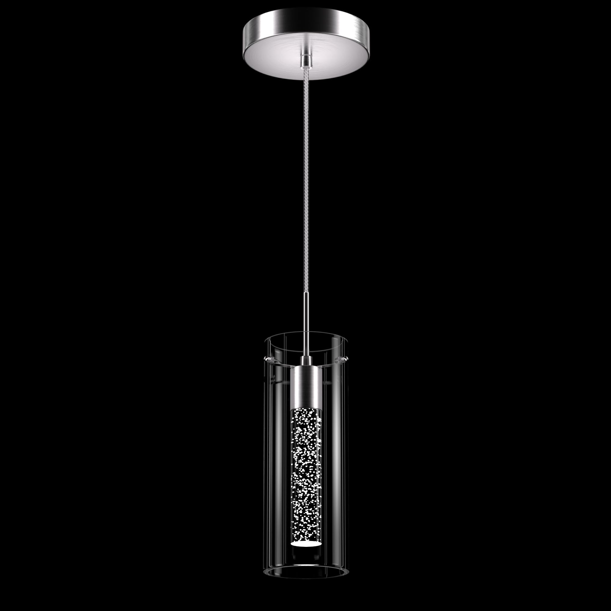 Esfos Pendant Ceiling Light Fixture, 1-Light Integrated Kitchen Hanging Light, Glass, Nickel-Cold, 1 Pack