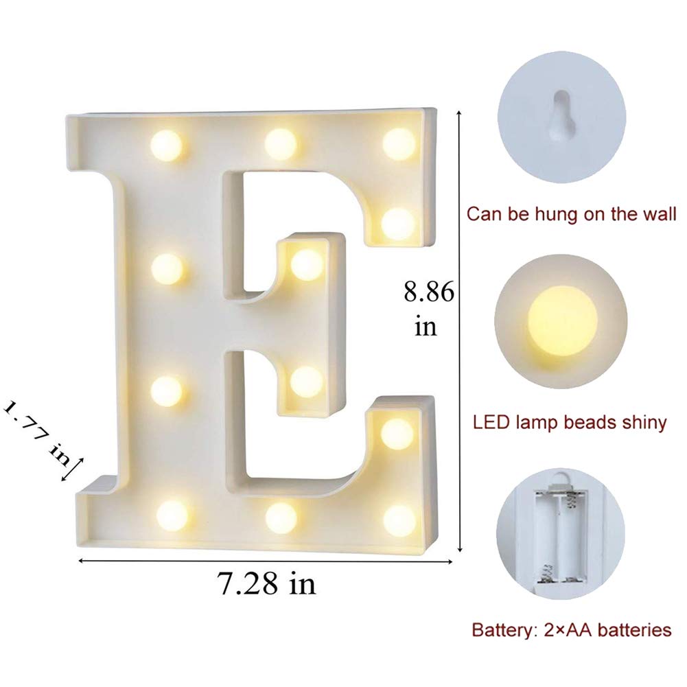 MUMUXI Marquee Light Up Letter E | Battery Powered | Bright Polypropylene Decoration for Wedding, Birthday, Party, Christmas