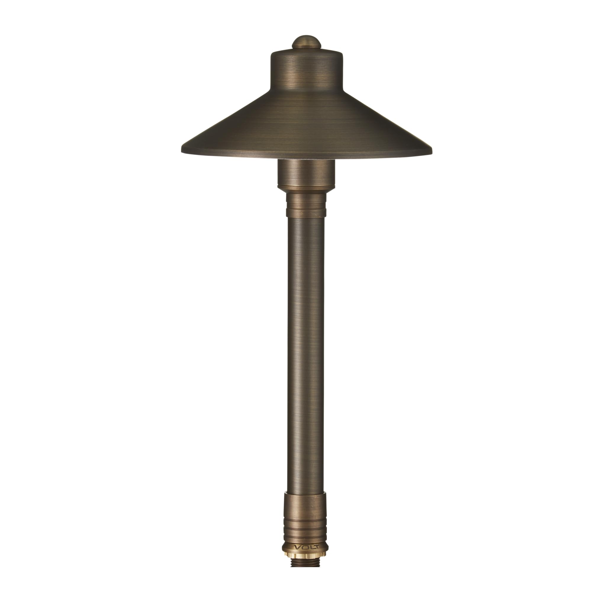 VOLT Flat Hat 12V Brass Mini Path Light (7 Shade, 15 Tall) for Low Voltage Landscape Lighting on Outdoor Pathway, Walkway, Garde