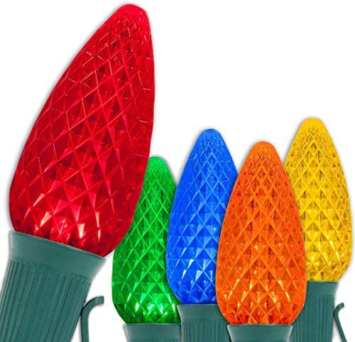 Wintergreen Lighting C9 LED Christmas Lights, Heavy Duty, 100 Lights, 100 ft, Multicolor, Green Wire, Polycarbonate