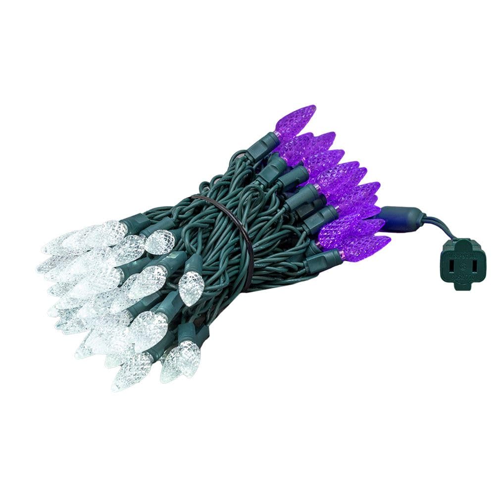 Novelty Lights 24Ft 70 Led C6 Commercial Grade Led String Lights  Tree Decorations. Outdoor & Indoor Usage  Permanent Christmas Lights. Pure White & Purple
