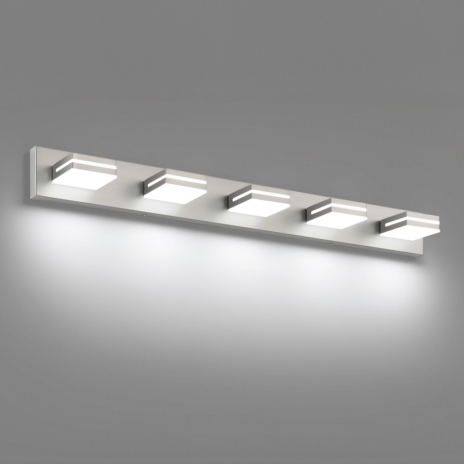 SineRise LED Bathroom Vanity Light Fixtures, 5-Light, 40-Inch, Brushed Nickel, Modern Acrylic, Non-Dimmable, Cool White 6000K
