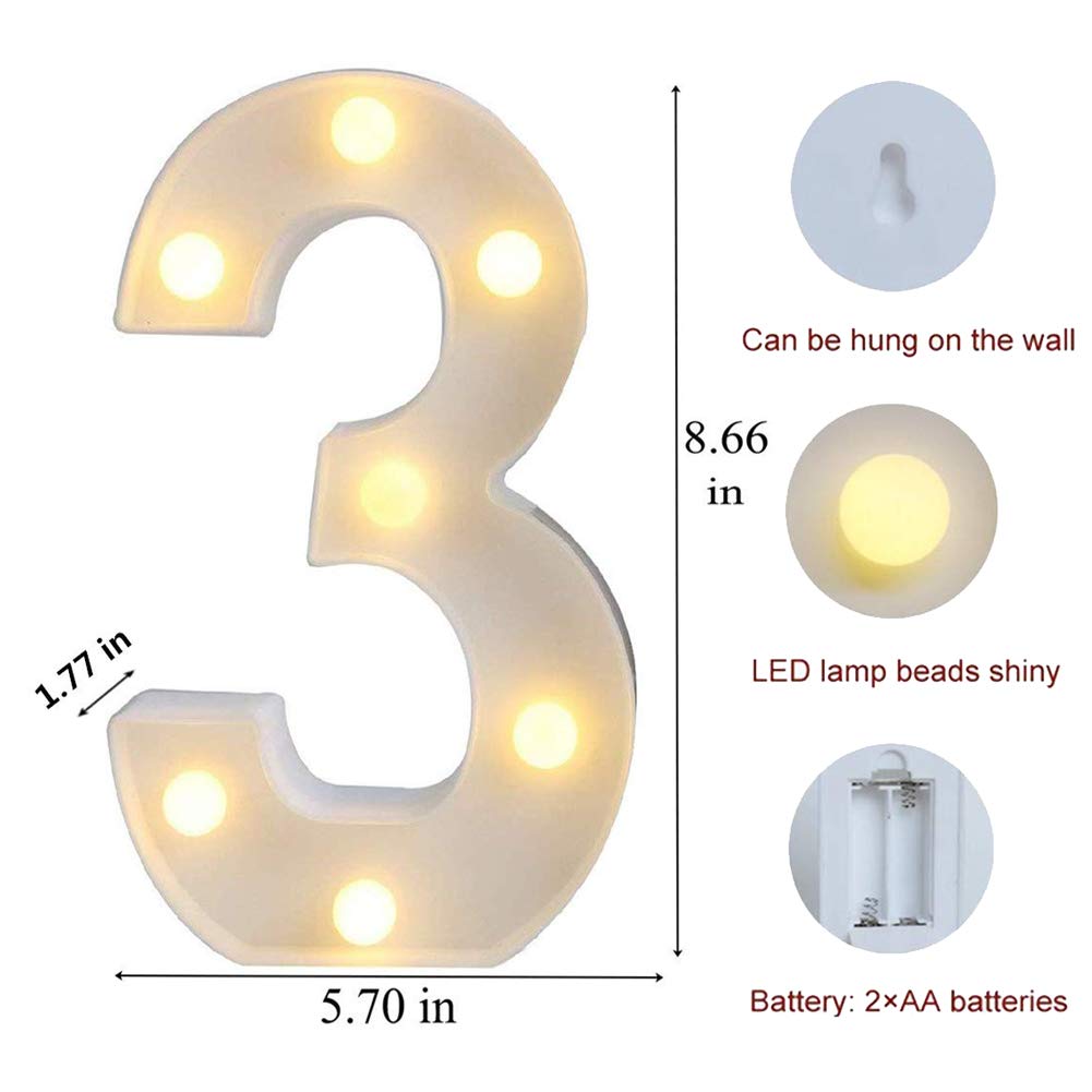 MUMUXI Light Up Letters and Numbers | Battery Powered | For Weddings, Birthdays, Parties | Large | Color 3 | Made of ABS