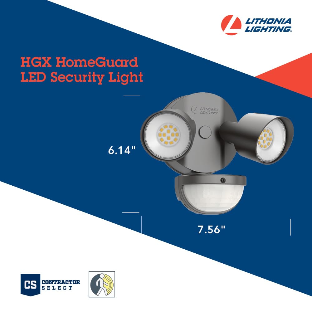 Lithonia Lighting 2-Light LED Outdoor Flood Lights with Motion Sensor, Dusk to Dawn, Dark Bronze, Model HGX LED 2RH 40K 120 MO DDB M2