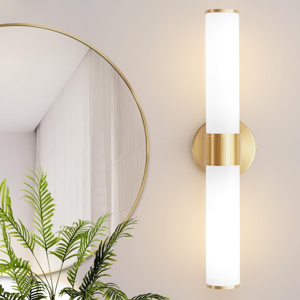 Vaziden Gold Bathroom Light Fixtures, Vanity Lights with Milk Glass Shade, 20 Inch Up/Down Wall Sconces for Bathroom, Bedroom, Living Room
