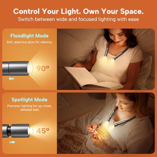 86Lux Led Neck Reading Light, Book Light For Reading In Bed, 3 Colors, Hands Free, Long Lasting, Flexible Soft Lightweight Arms, Dual Focus Control Neck Lamps Gift For Reading,Crafting,Camping