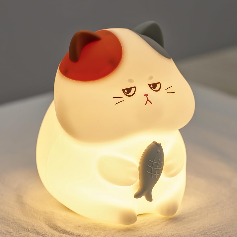 Cat Night Light for Kids, Squishy Silicone Cat Night Lamp, 7 Colors 3 Dimmable LED Night Light Nursery Decor, Toddler Night Ligh