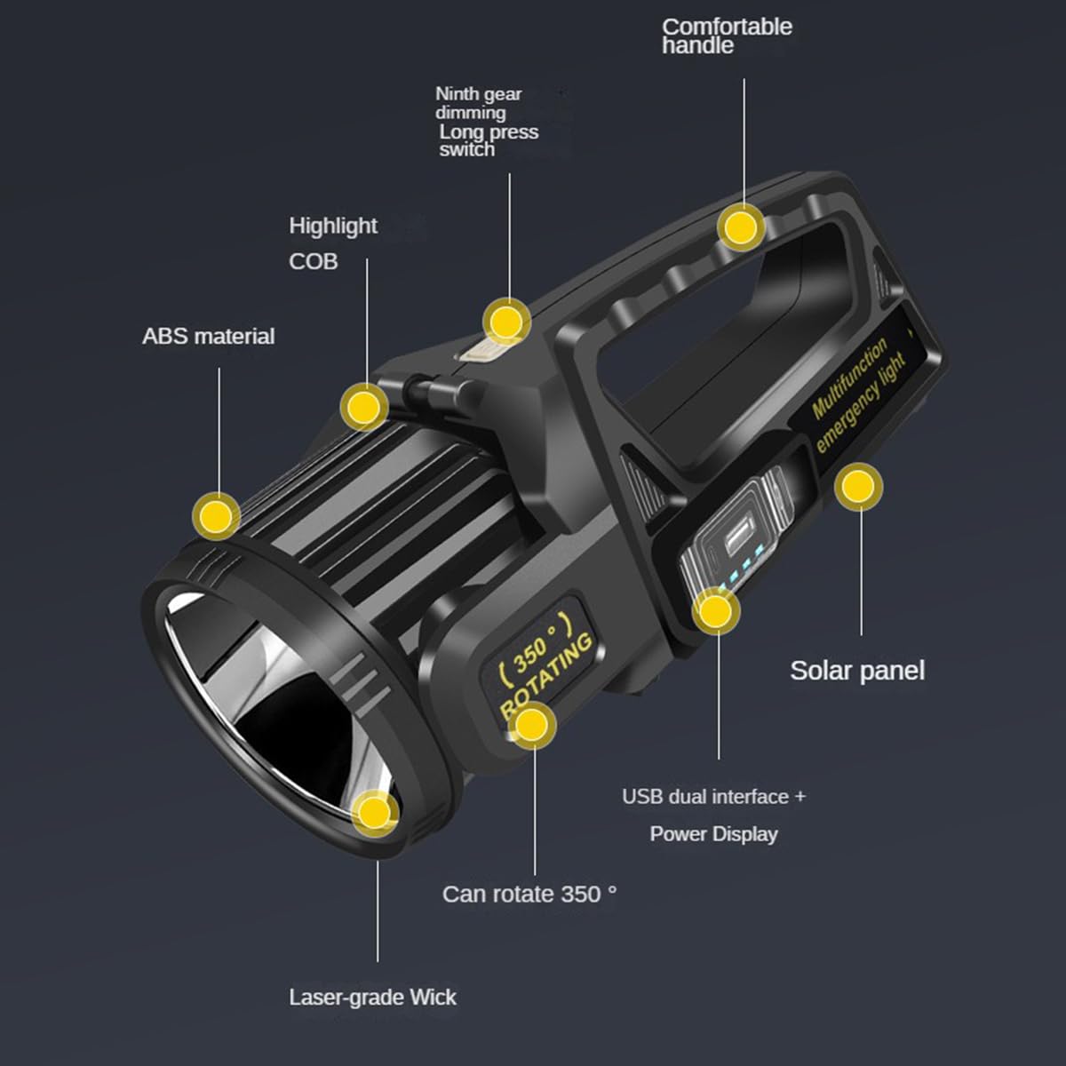 1300000 Lumens Spotlight, Rechargeable Led Spotlight Flashlight With 350 Rotate Head, 9 Modes Super Bright Spot Lights Outdoor H