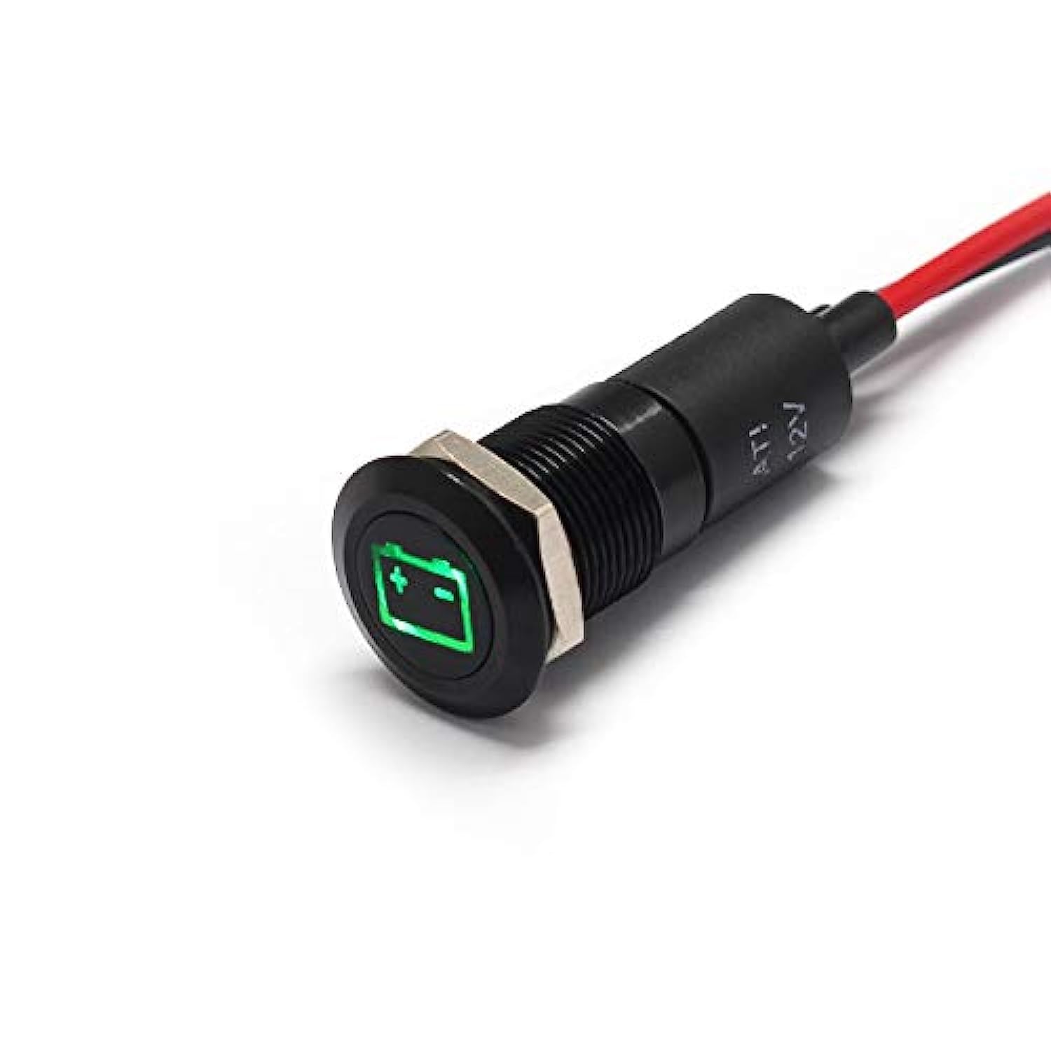 Alpinetech 12V LED Metal Signal Indicator Dash Light - 12mm, Battery/Green, Model 8