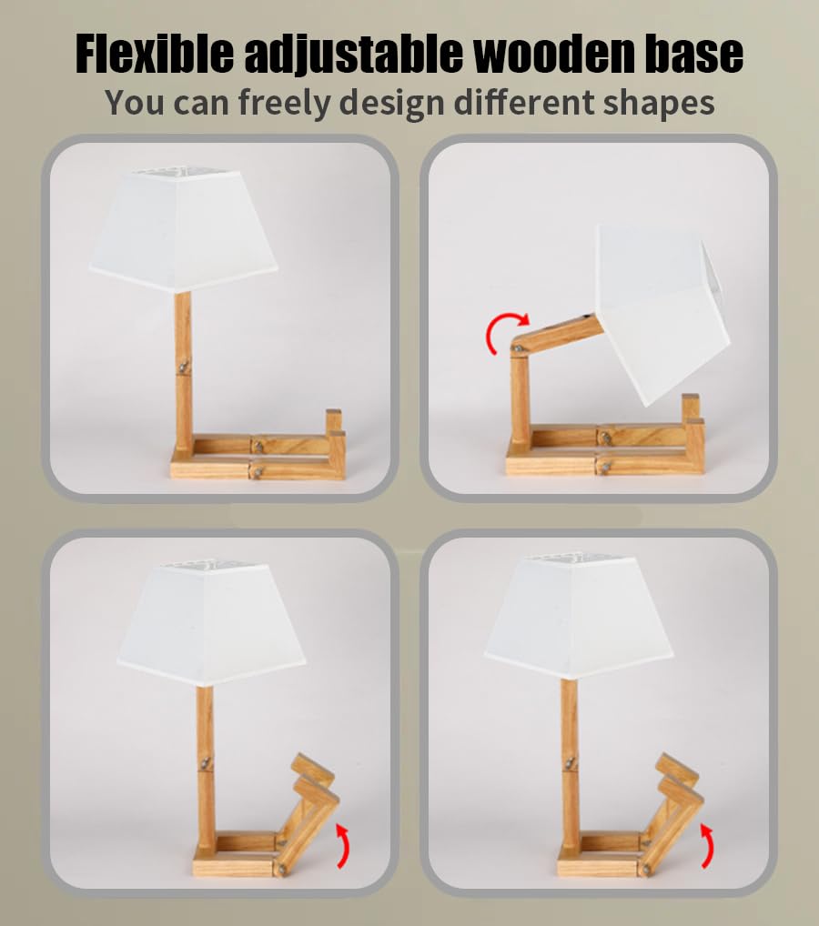 Mumeng Cute Desk Lamp, Dimmable Robot Table Lamps, Wood Bedside Lamps Nightstand Lamp For Bedroom, Study, Office, Living Room