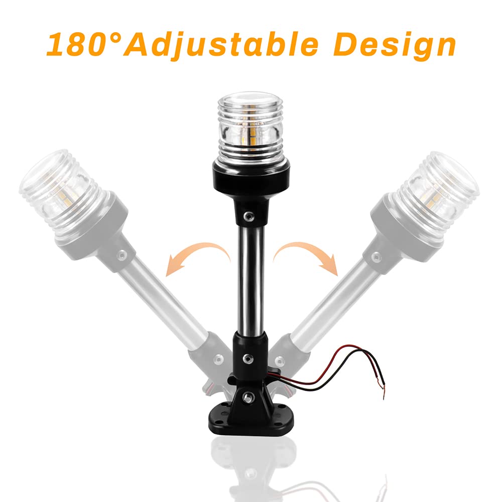 marinexplore 9 White LED Stern Light for Boat - 3 Nautical Mile Bimini Top Light, Fold Down All Round 360, 12~24V