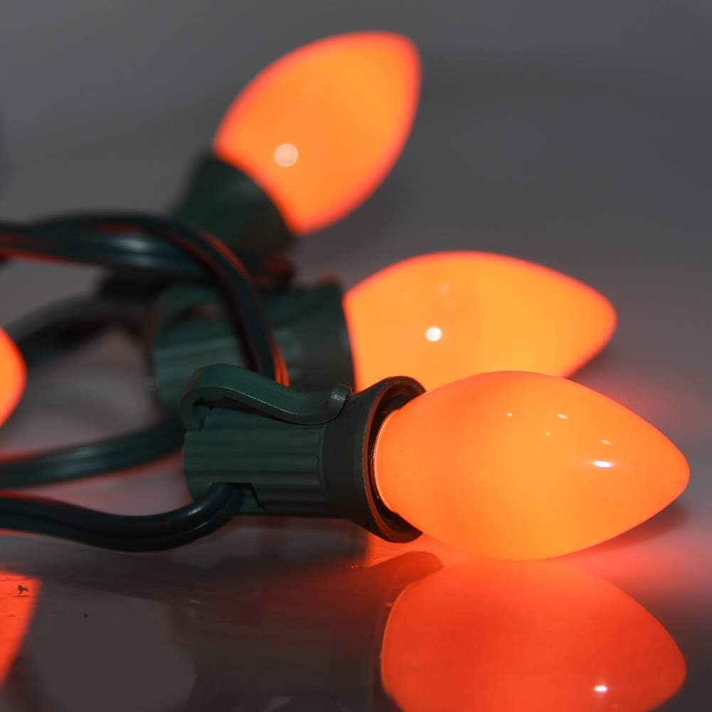 Sunsgne C7 Christmas Orange Incandescent Night Light Bulbs, 25 Pack C7 Ceramic Replacement Bulbs For Outdoor String Lights, E12