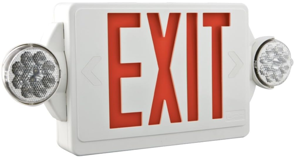 Lithonia Lighting LHQM LED R HO M6 LED Exit and Emergency Light Combo 2-Head Fixture, Red Letters and High Output Battery Backup