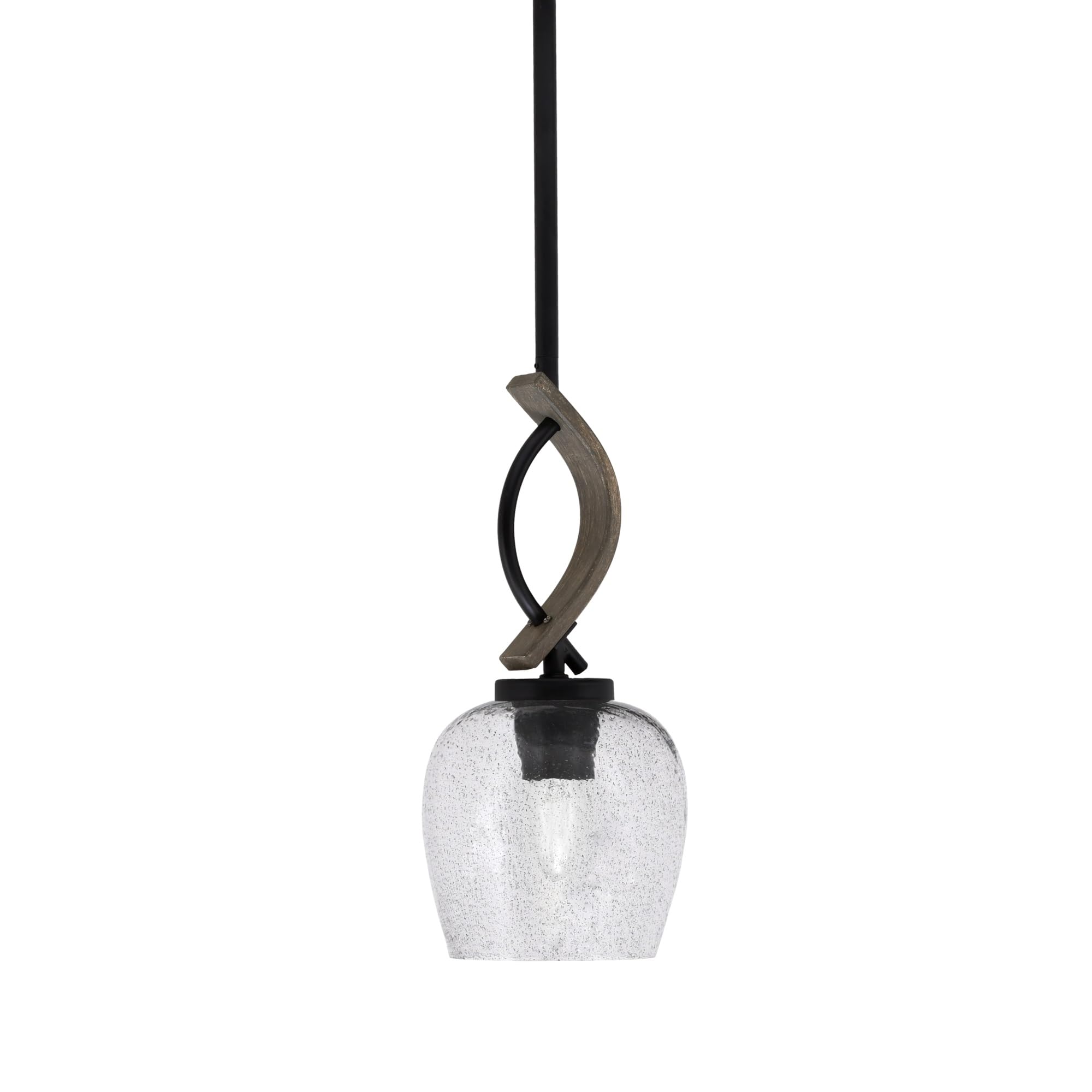 Toltec Lighting Monterey Stem Hung Mini Pendant - Matte Black, Distressed Wood-Look Metal, 6in Smoke Bubble Glass