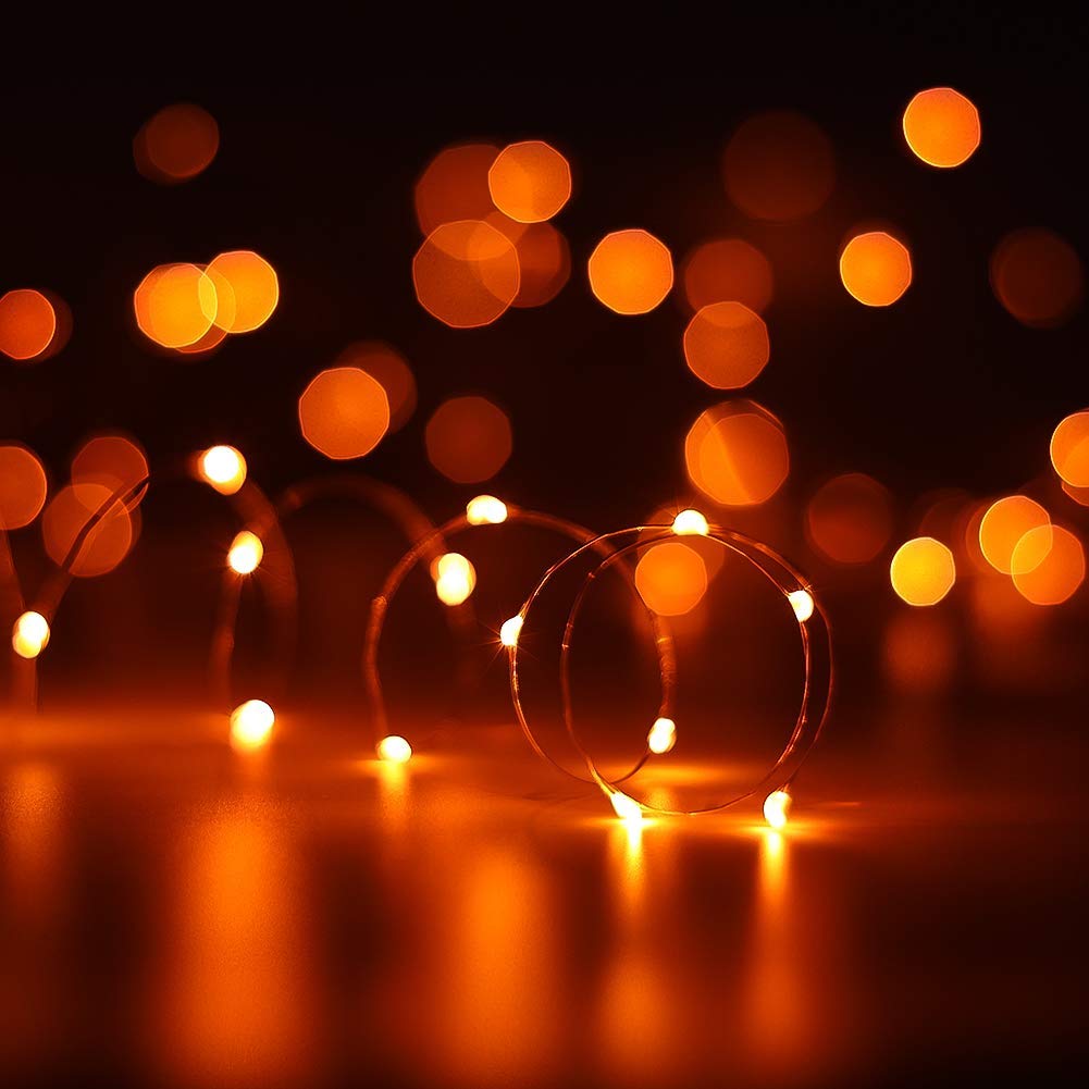 ANJAYLIA 2 Pack Fairy String Lights 30 LED Battery Operated 10Ft Orange Copper for Halloween, Thanksgiving, Christmas Indoor Decoration