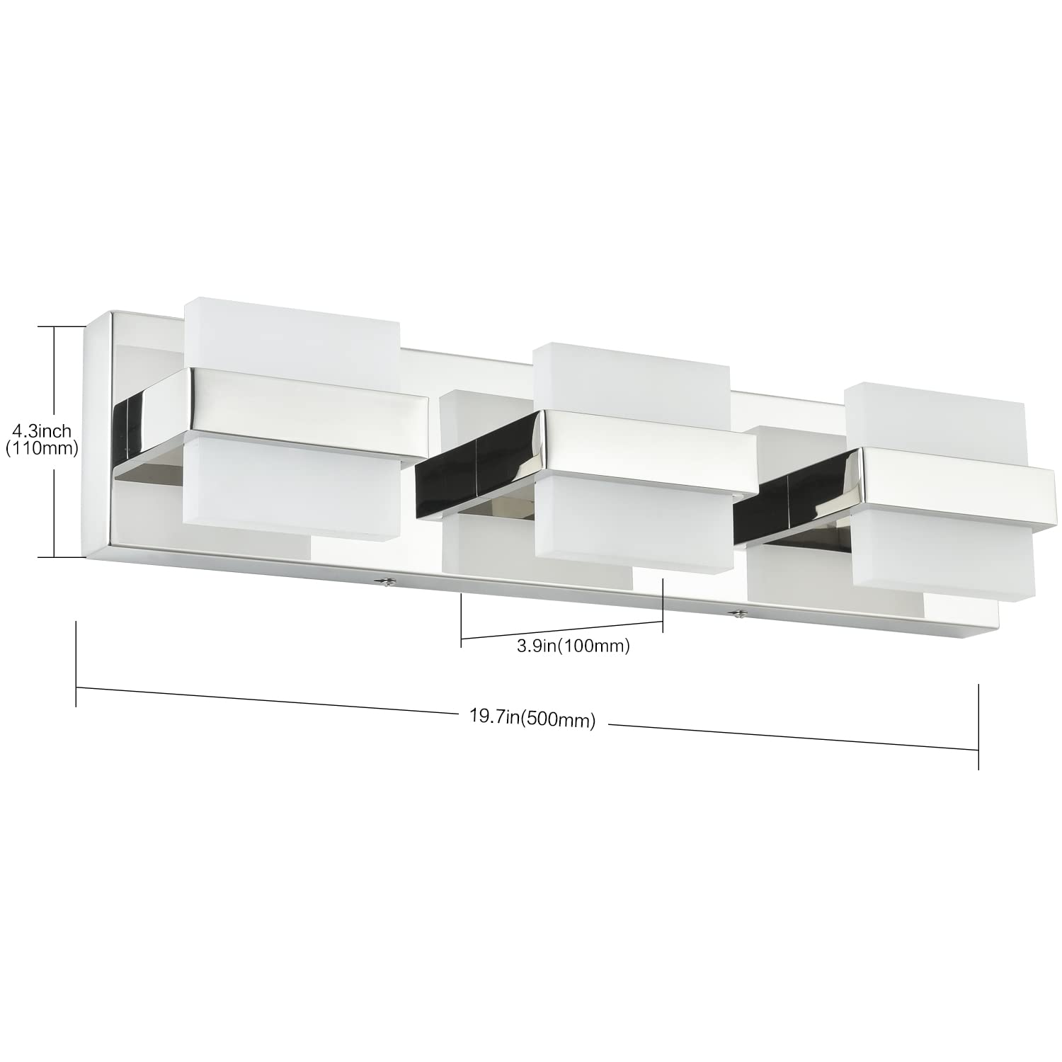 SOLFART LED Vanity Lights 3 Lights Warm Light 3000K Chrome Stainless Steel Model 7248-3T-Warm