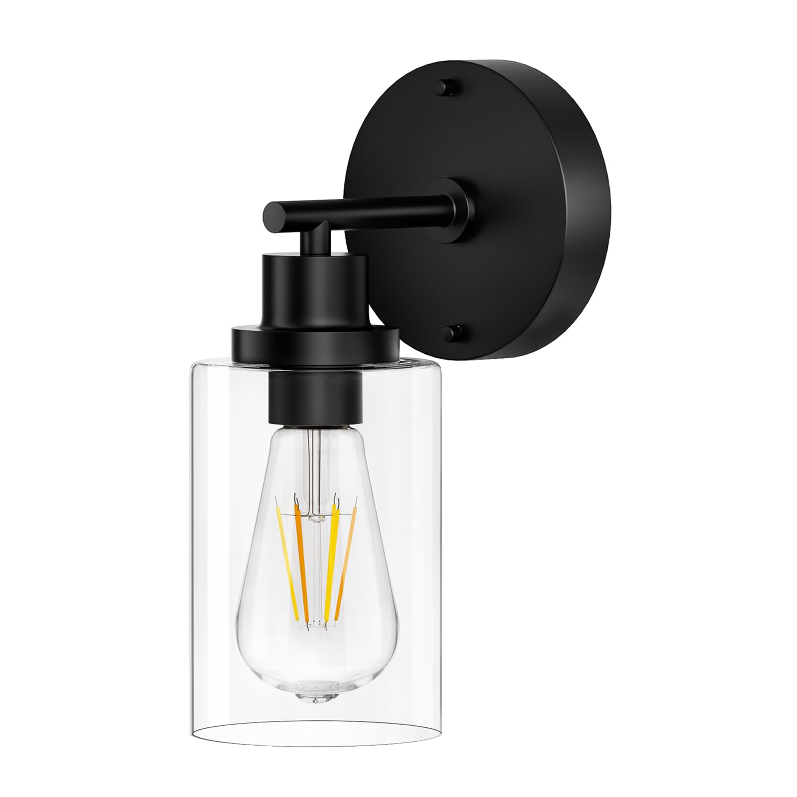 Buthy Black Wall Sconce Light: Modern Wall Sconces Indoor, Led Wall Light Fixtures With E26 Base And Clear Glass Shade, Sconces Wall Lighting For Hallway, Bedroom, Living Room, And Mirror