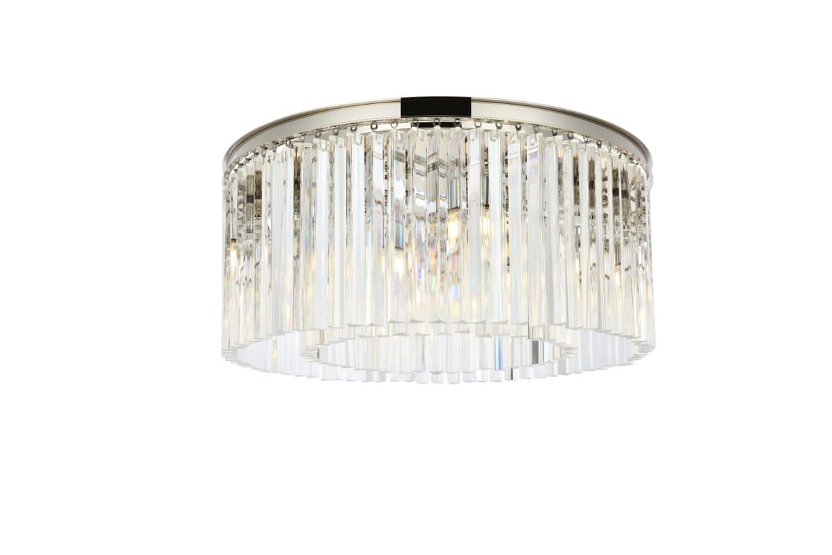 Elegant Lighting Sydney Collection 1208F31PN/RC 8-Light Flush Mount with Royal Cut Crystals, Polished Nickel Finish