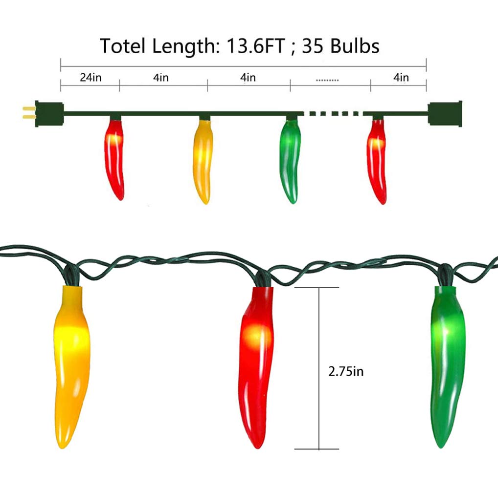 SUNSGNE Chili Pepper String Lights, 35 Incandescent Bulbs, 13.6FT, Multicolor Warm White, Outdoor Patio Garden Decor