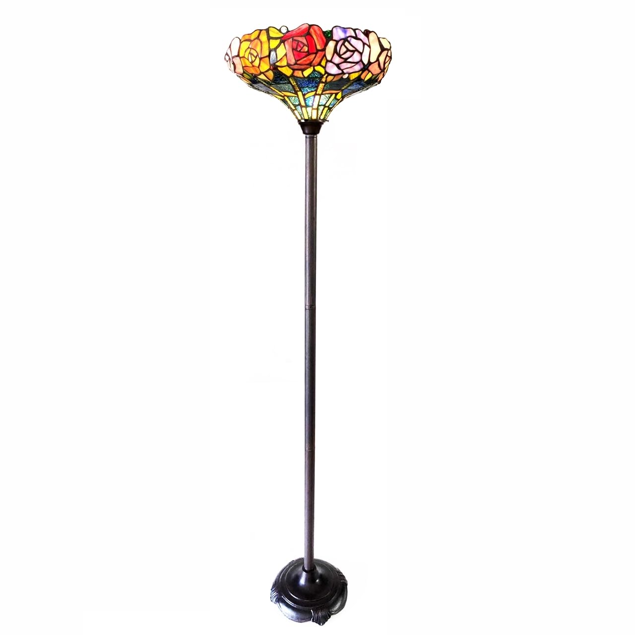 CHLOE Lighting AZALEA Tiffany-Style Floral Stained Glass Torchiere Floor Lamp 67 Height