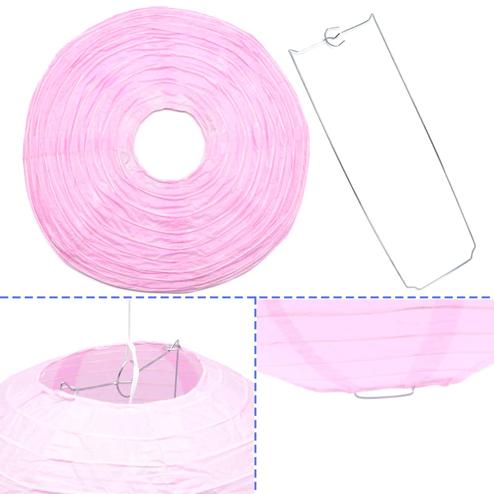 Hocansen Paper Lanterns - 3pcs Decorative Round Lanterns, 12in, Pink, Metal, Ideal for Birthday, Halloween, Wedding, Baby Shower Decor