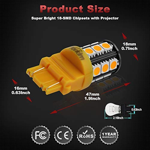 Yorkim 3157 LED Light Bulbs, Amber Yellow, Super Bright, Pack of 4, for Brake and Reverse Lights