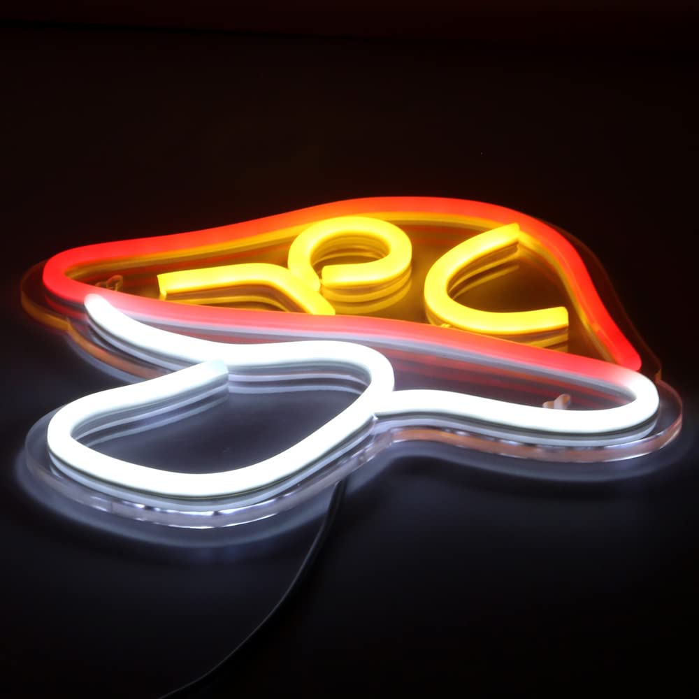 Chi-buy LED Neon Mushroom Sign, USB Powered Night Light, Acrylic, Red White, Model 0.1, Cute Wall Art for Kids Room