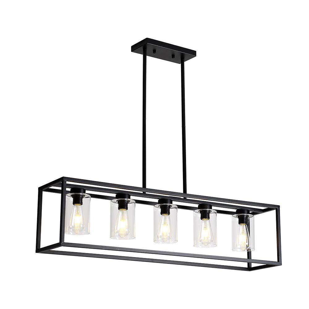 Xilicon Black 5-Light Farmhouse Pendant Lighting Fixture With Glass Shade For Dining Room