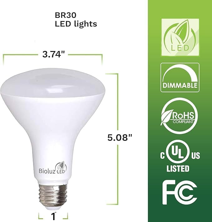 Bioluz Led 4 Pack Br30 Led Bulbs, Indoor Flood Lights High Cri 75W Equivalent Uses 10W 2700K Warm White 850 Lumens, E26 Base Dim