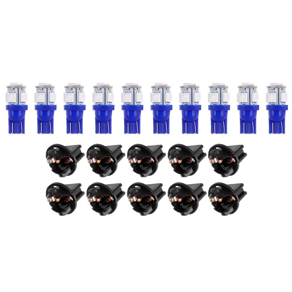 Cciyu 10 Pcs T10 5-5050-Smd Pc194 Blue Led Bulb Instrument Panel Cluster Dash Light Twist Lock Socket