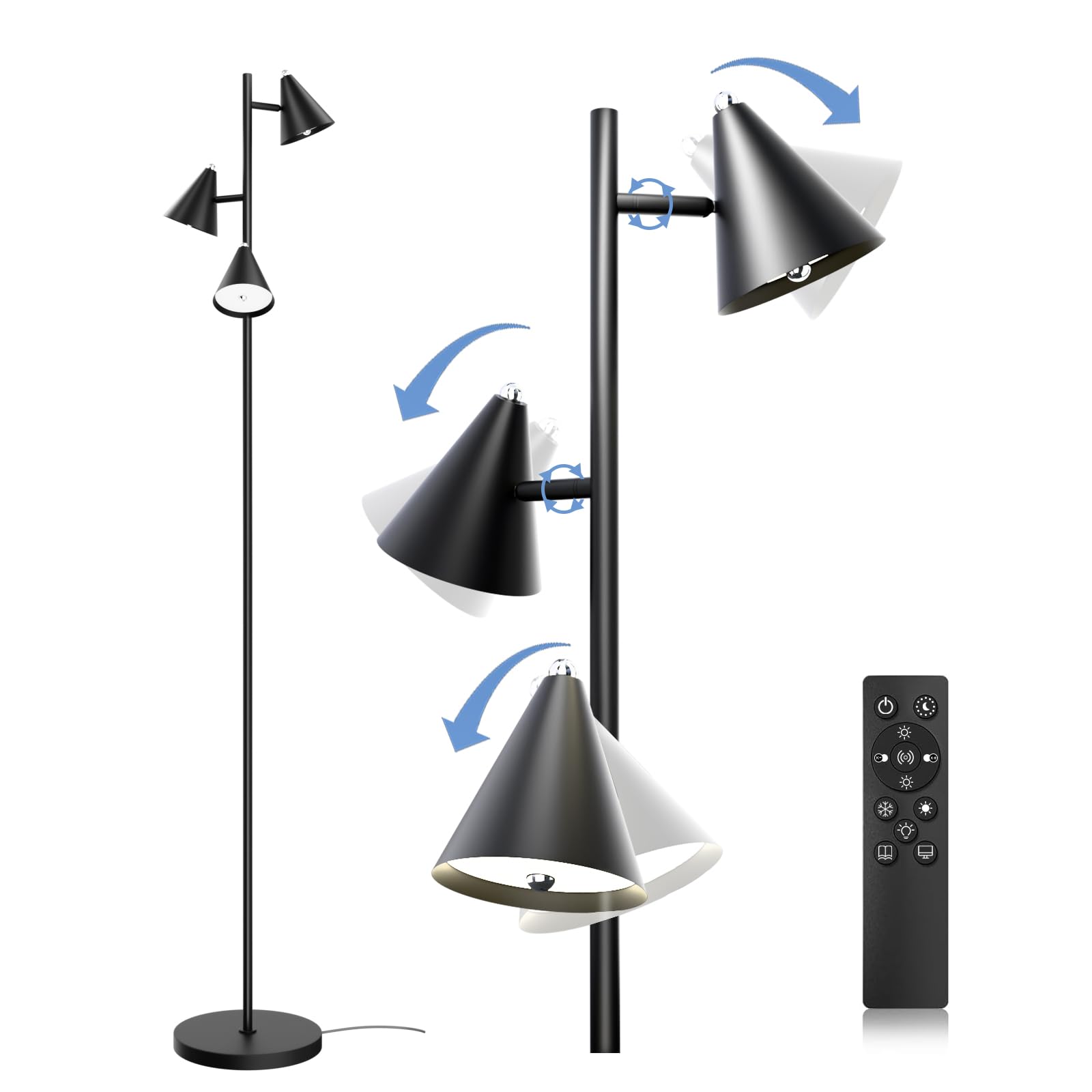 KimYan Tree Floor Lamp - Dimmable 3 LED Lights, 5 Color Temperatures, 63" Black, Model FL1 for Living Room, Bedroom, Office