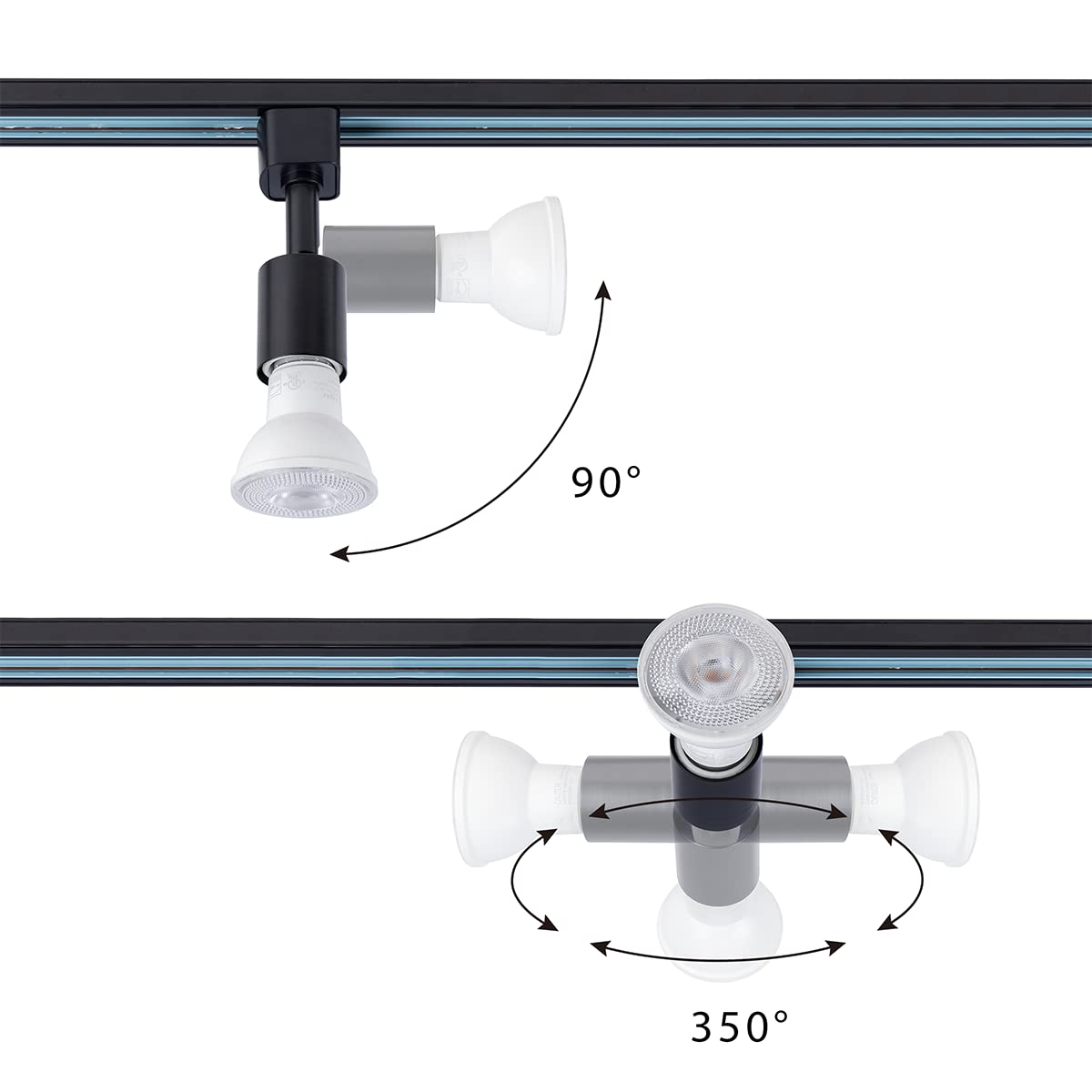 Mirrea H Type Track Lighting Head To E26 Medium Screw Base Adapter Light Direction Adjustable Pack Of 3 (Black)