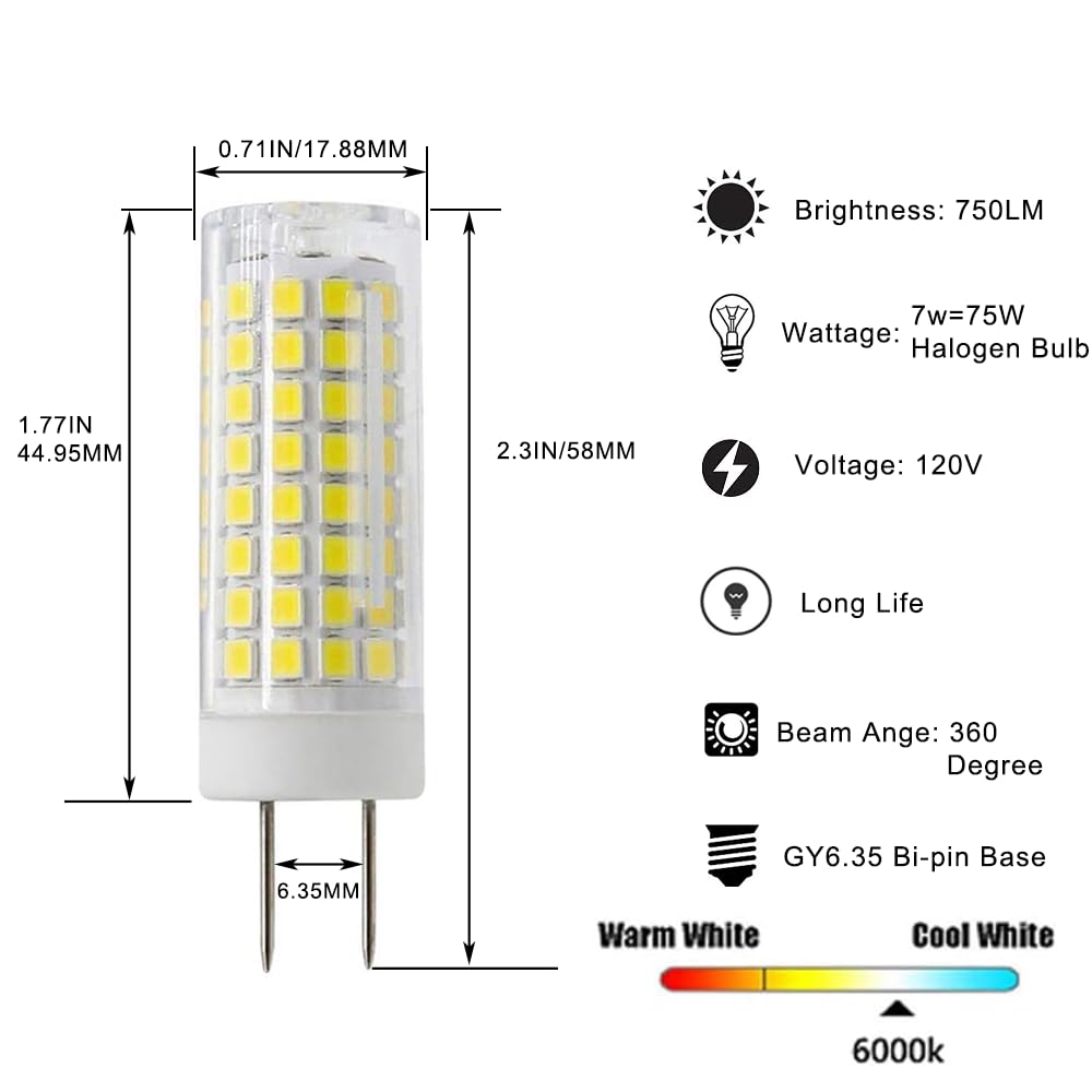 SYXKJ G8 LED Bulb, 7W Dimmable Replacement, 720lm, Bi-pin Base, Ceramic, White, 4 Pack