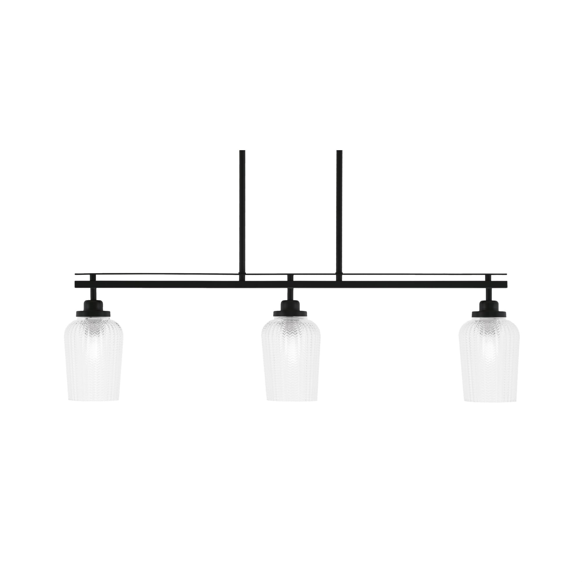 Toltec Lighting Odyssey 3 Light Island Light, Matte Black, 5in Clear Textured Glass