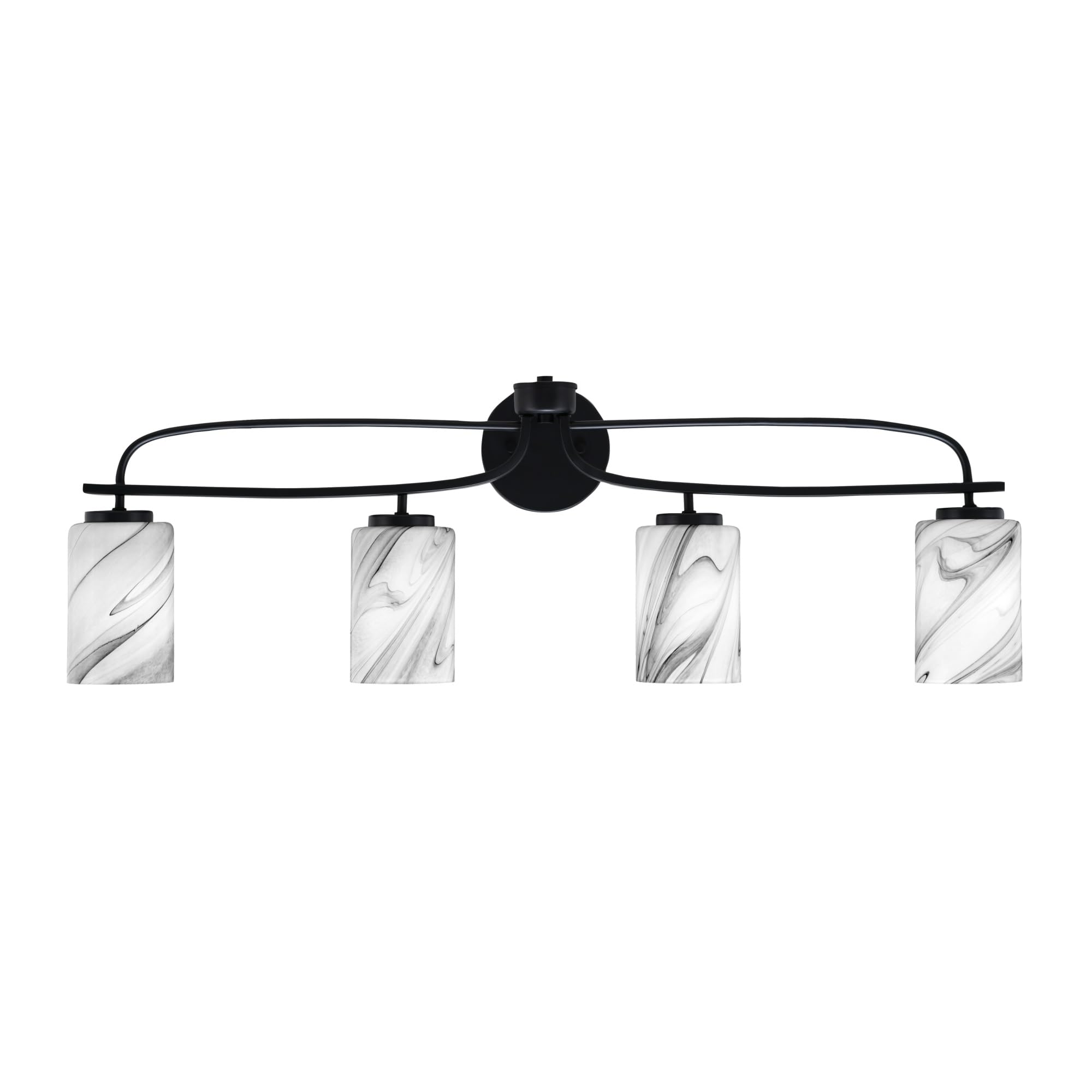 Cavella 4 Light Bath Bar Shown In Matte Black Finish With 4" Onyx Swirl Glass