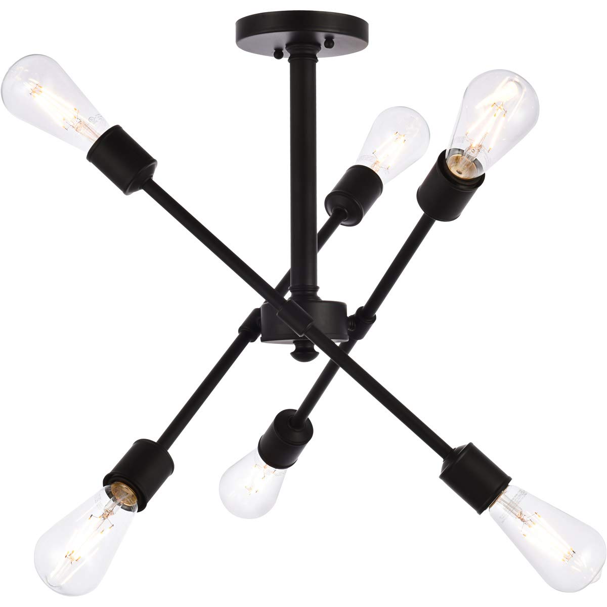 Living District Axel 6-Light Mid-Century Metal Flush Mount in Black