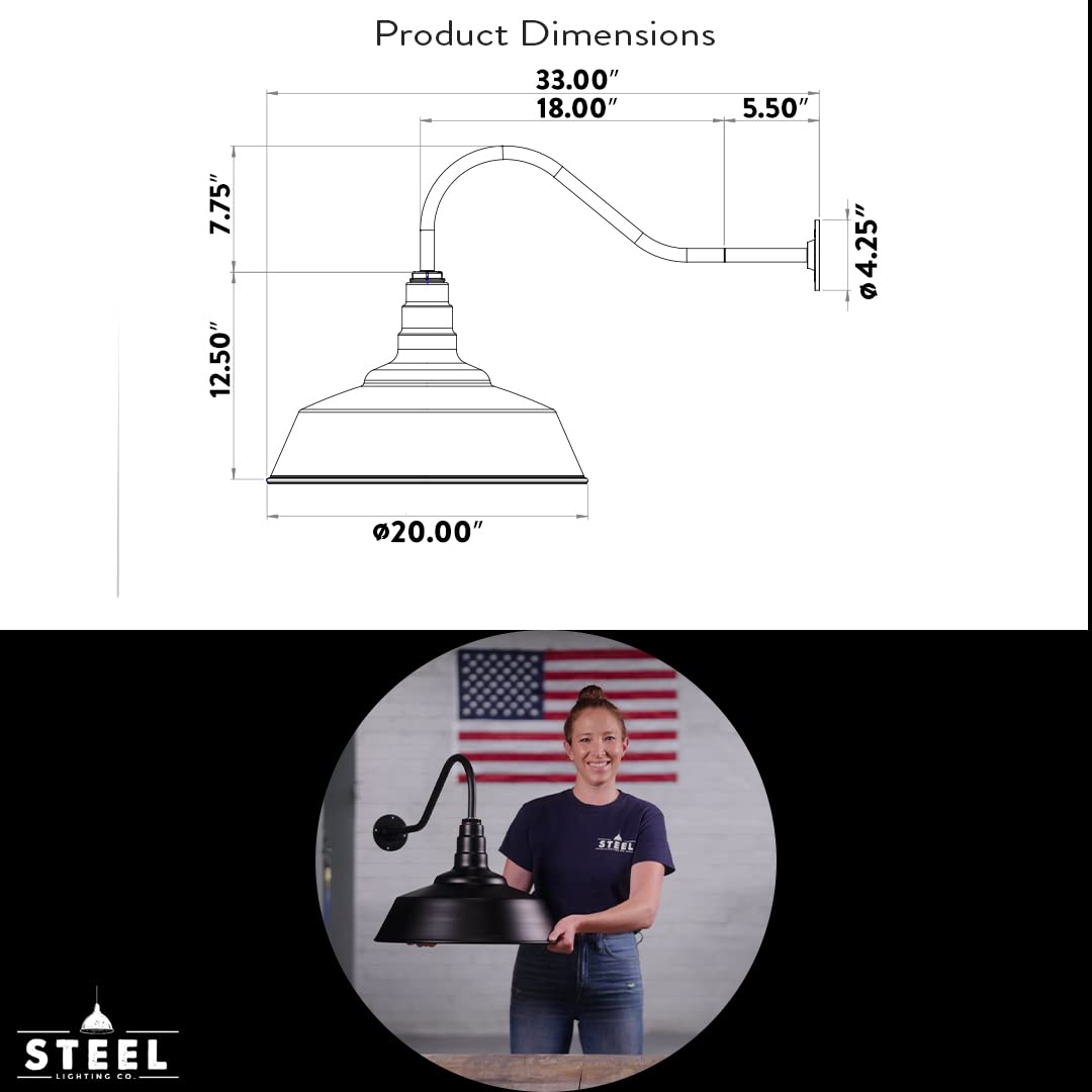 Steel Lighting Co. Redondo Barn Light - 20&quot; Dome, 23&quot; Gooseneck, Green, Outdoor Wall Mount