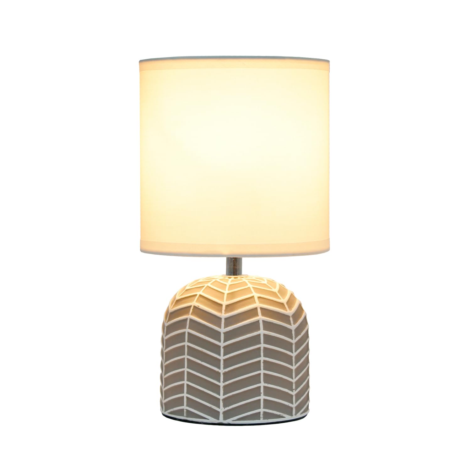 Simple Designs Lt1137-Tau 10.43&quot; Petite Contemporary Webbed Waves Base Bedside Table Desk Lamp W White Fabric Drum Shade For Home Decor, Bedroom, Living Room, Entryway, Office, Taupe