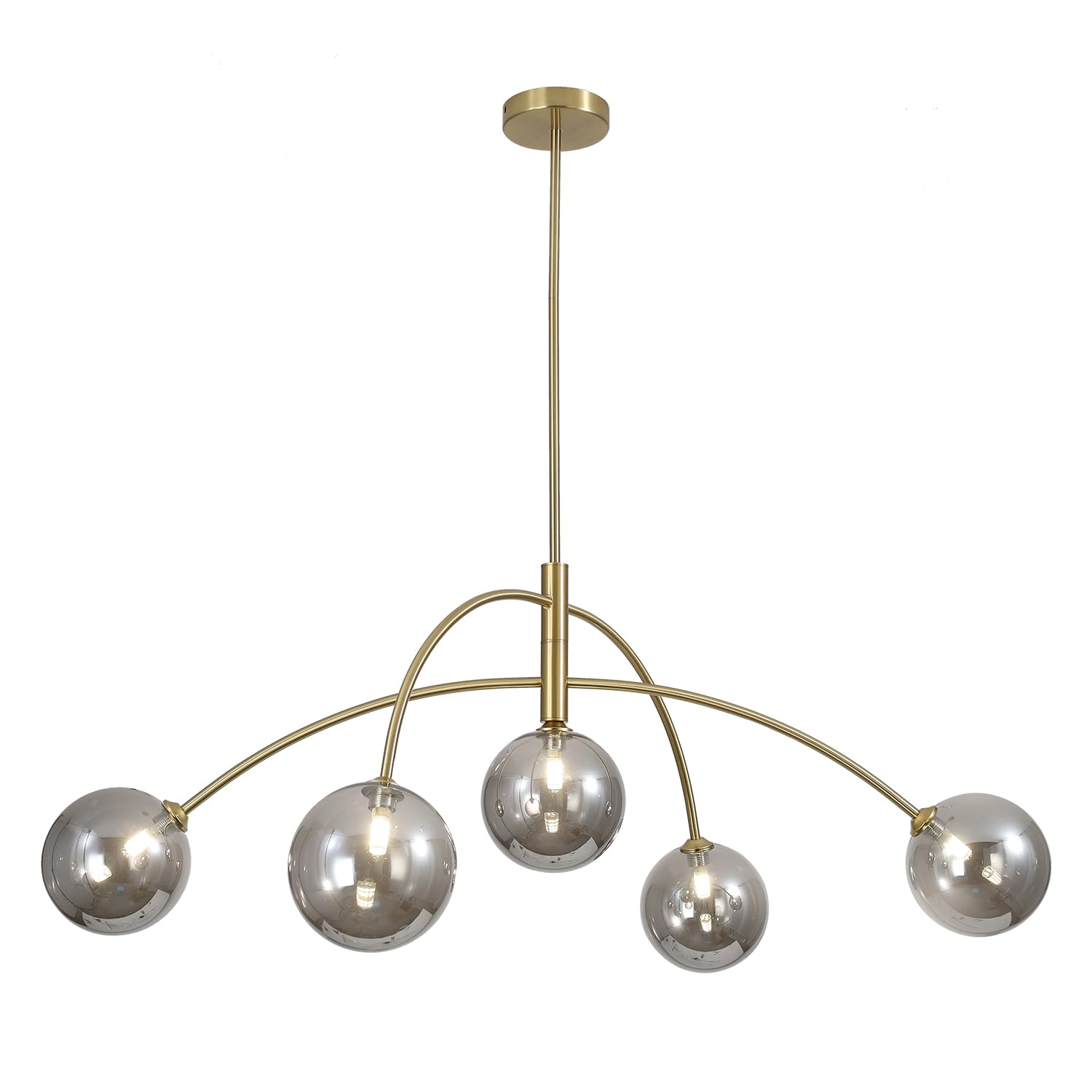 Fulesi Modern Gold Chandelier 5 Light Smoke Gray Semi Flush Mount Chandelier Vintage Industrial Ceiling Light Dining Room Chande