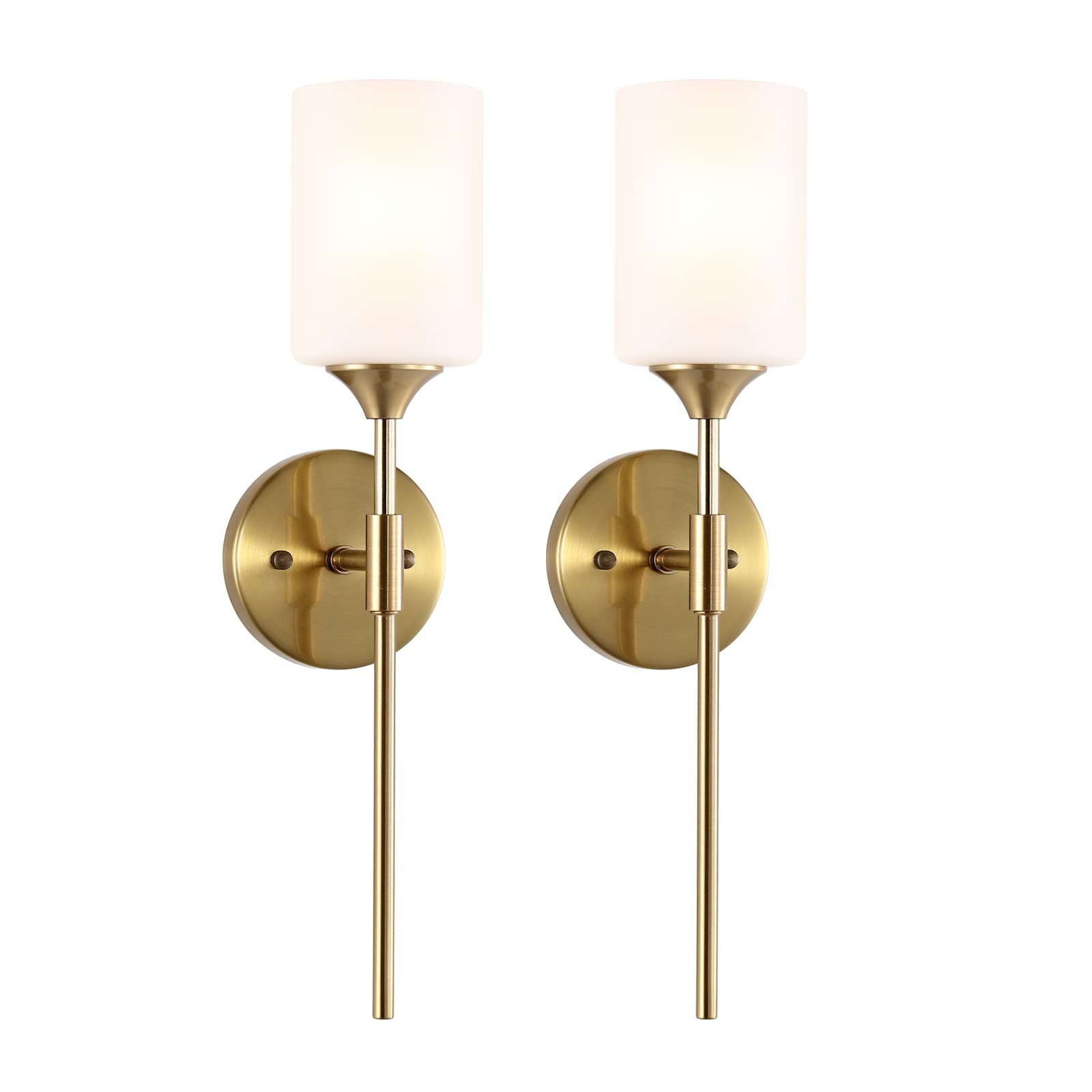 Byoliima Gold Wall Sconce Set Of 2 With White Cylinder Glass Shades Modern Mid Century Bathroom Vanity Wall Light Fixtures Indus